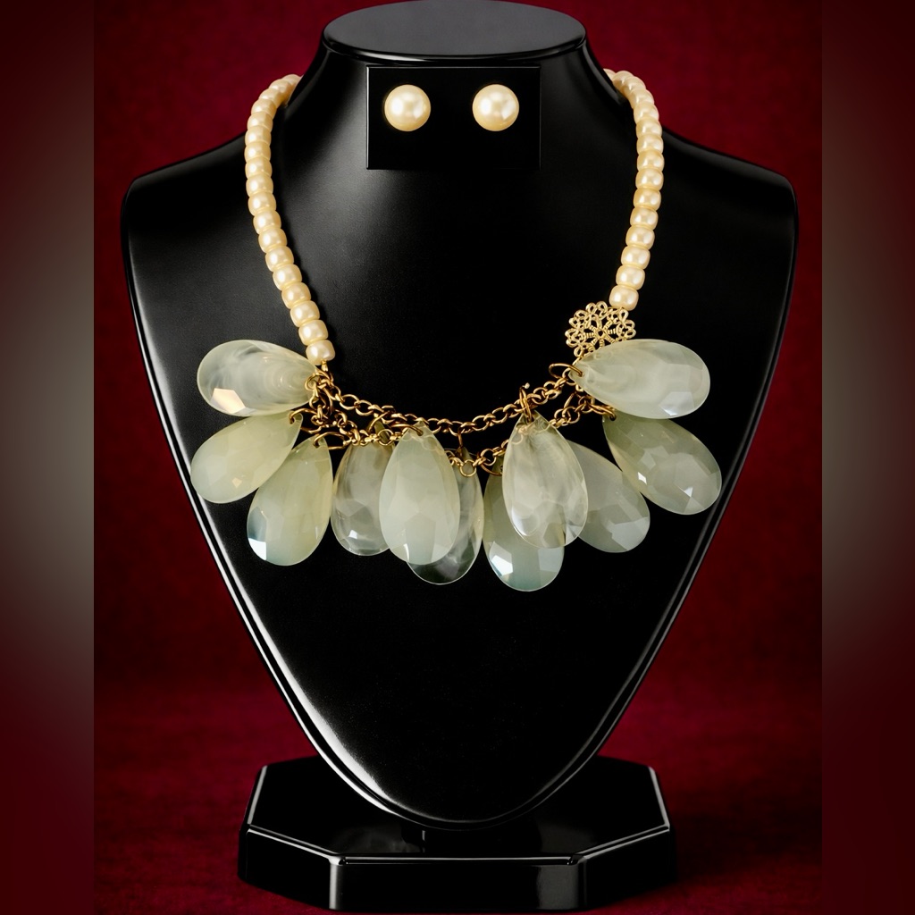 Elegant Pearl And Gold Necklace Earrings Set